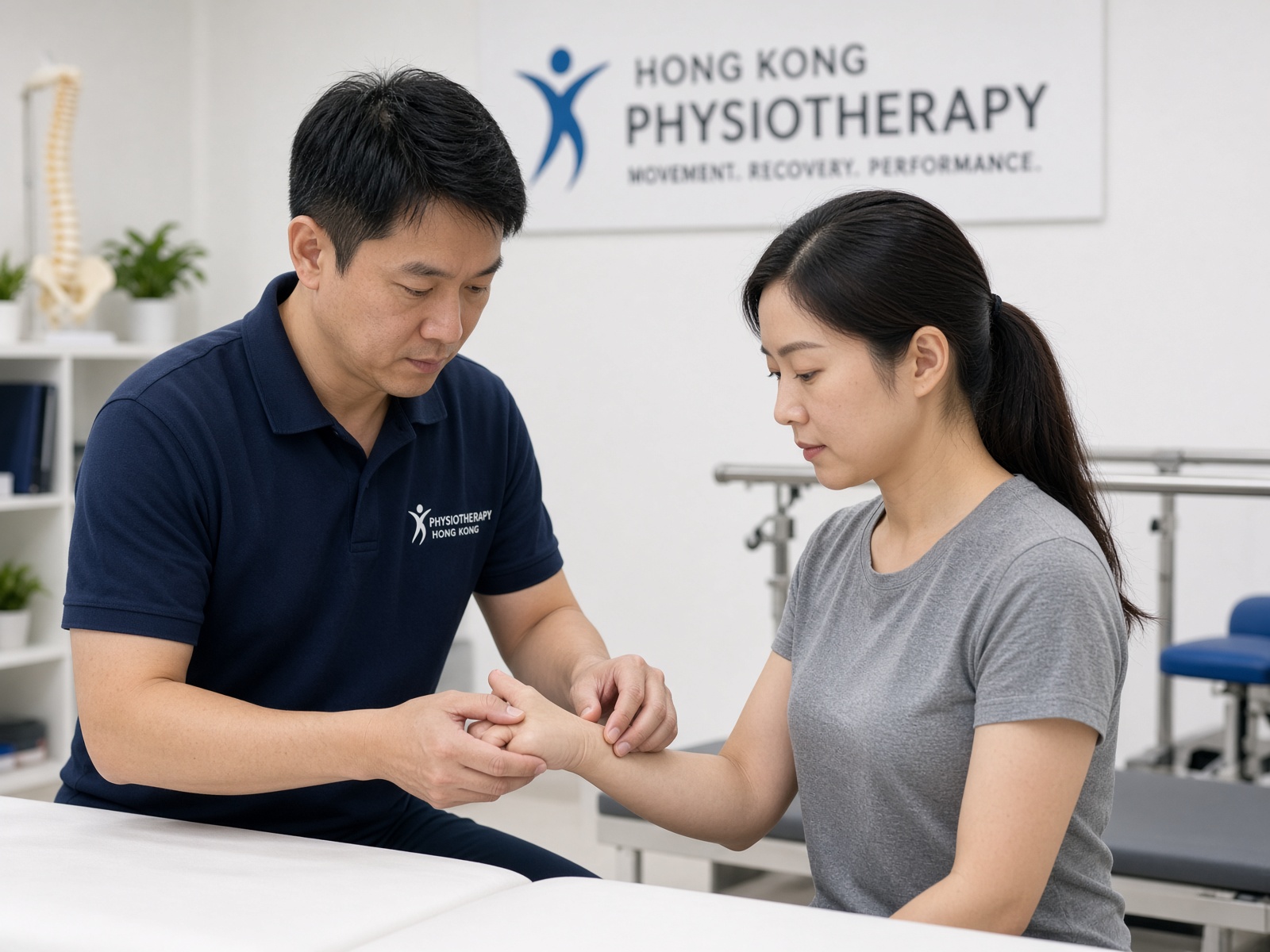 物理治療師評估手腕拇指側橈骨莖突的示意