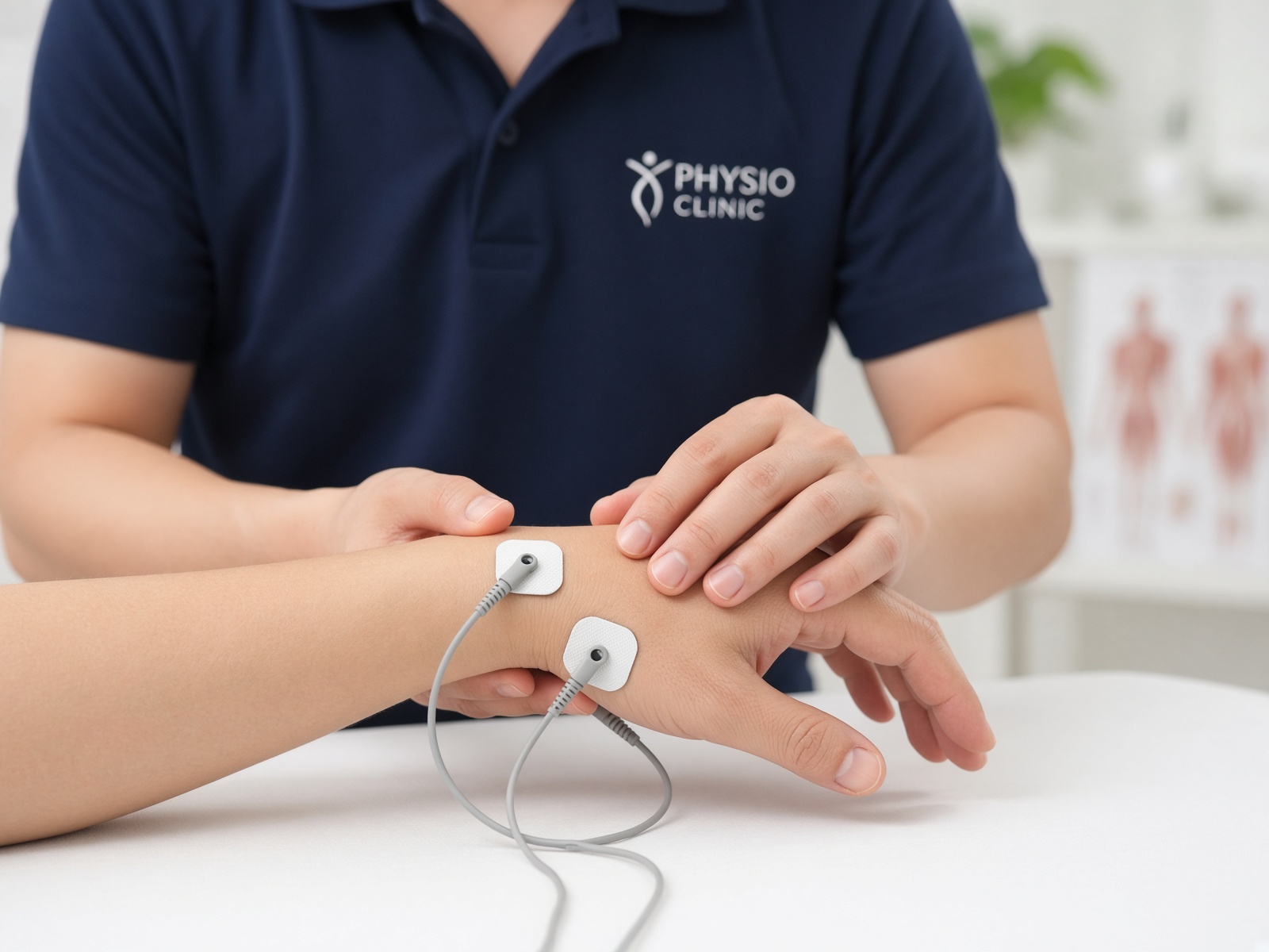 干擾電波電極貼於手腕及拇指根的示意